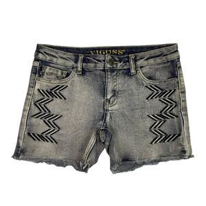 Vigoss Girls Denim Shorts Youth 16 Frayed Hem Chevron Embroidery Blue Jean